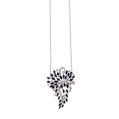Pendente vegetale in oro bianco 18Kt con zaffiri e brillanti