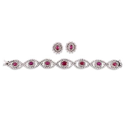 Parure in oro bianco 18Kt con brillanti e rubini