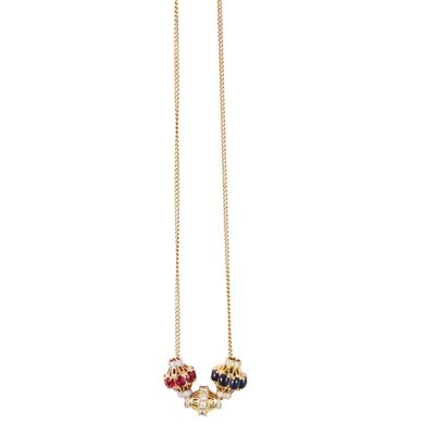 Girocollo in Oro Giallo 18Kt con Pendenti Orinati da Brillanti, Rubini e Zaffiri