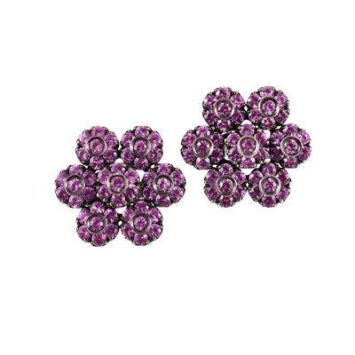 Orecchini floreali in oro brunito e corindoni rosa
