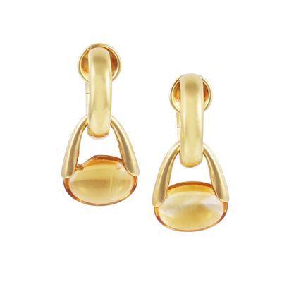 Pomellato, Orecchini a clip in oro giallo con pendente in quarzo cabochon