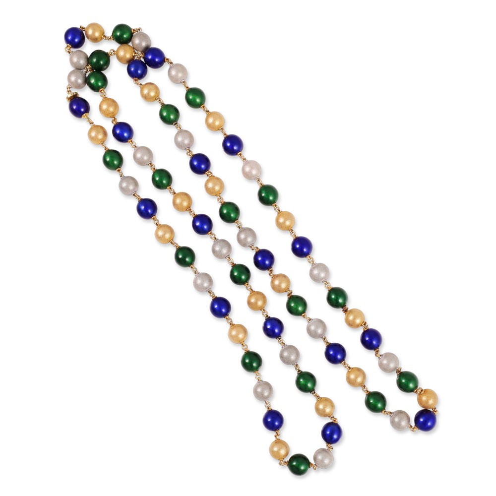Illario, Collana in oro giallo e bianco 18Kt con sfere cesellate e smaltate