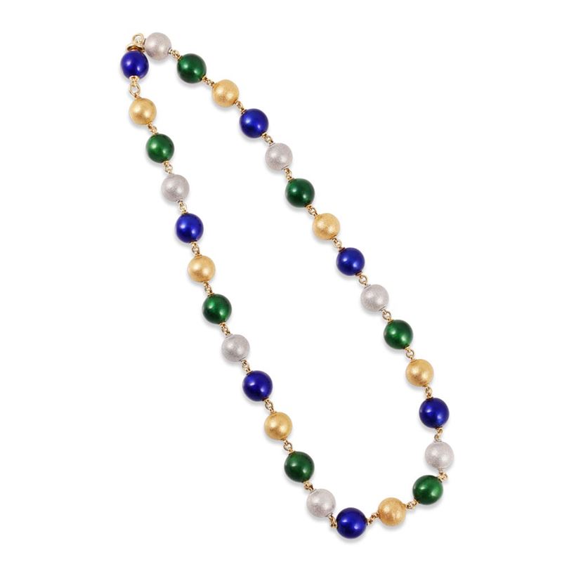 Illario (attribuito), Girocollo in oro giallo e bianco 18K con sfere alternate