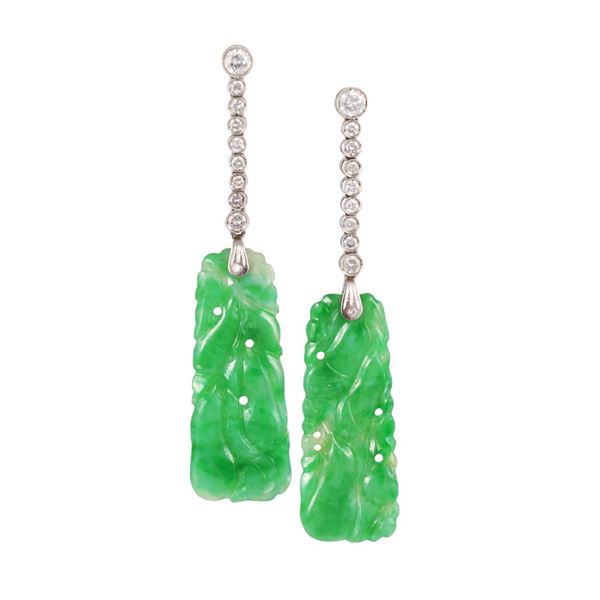 PLATINUM EARRINGS SET WITH JADEITE (fêlure) AND DIAMONDS  - Auction FINE JEWELRY - Casa d'Aste International Art Sale