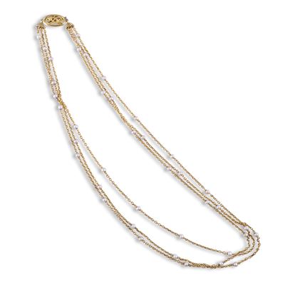 Collana, oro giallo 18 K, tre catenelle con piccole perle