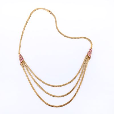 Girocollo in oro 18 kt a maglia piatta con rubini