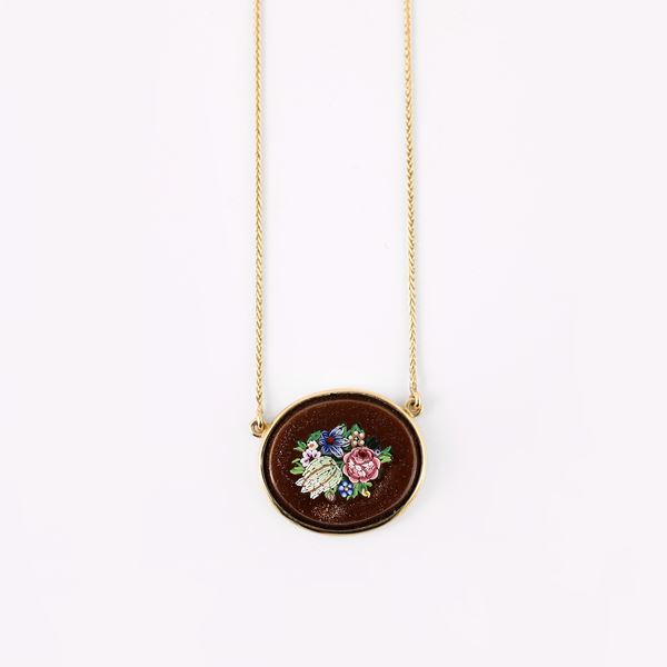 18KT GOLD NECKLACE DECORATED WITH MICRO MOSAIC