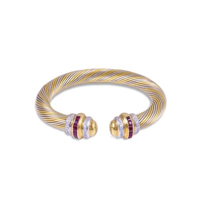 Alvestile, Bracciale rigido tubolare in oro 18 kt con rubini carré e brillanti
