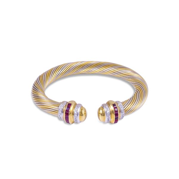 18KT GOLD BANGLE SET WITH RUBIES AND DIAMONDS, BY ALVESTILE