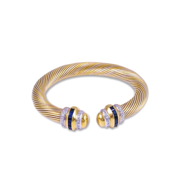 18KT GOLD BANGLE SET WITH SAPPHIRES AND DIAMONDS, BY ALVESTILE