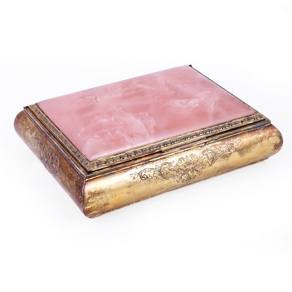 800 SILVER JEWELRY BOX WITH ROSE QUARTZ LID (fêlure)