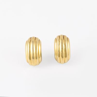 Orecchini a clip, oro giallo 18 kt, bombati e scanalati