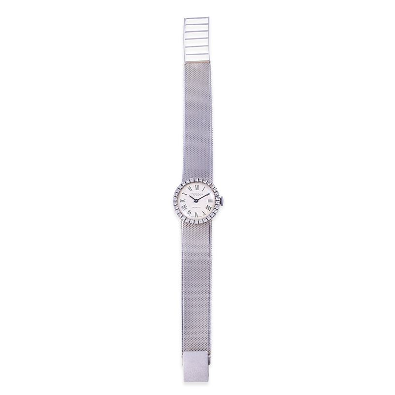 Orologio da polso con bracciale a nastro in oro bianco 18K, cassa tonda con brillanti
