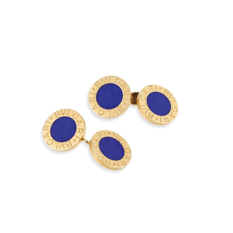 Bvlgari, Gemelli 'Bvlgari Bvlgari' in oro giallo 18Kt e lapislazzuli