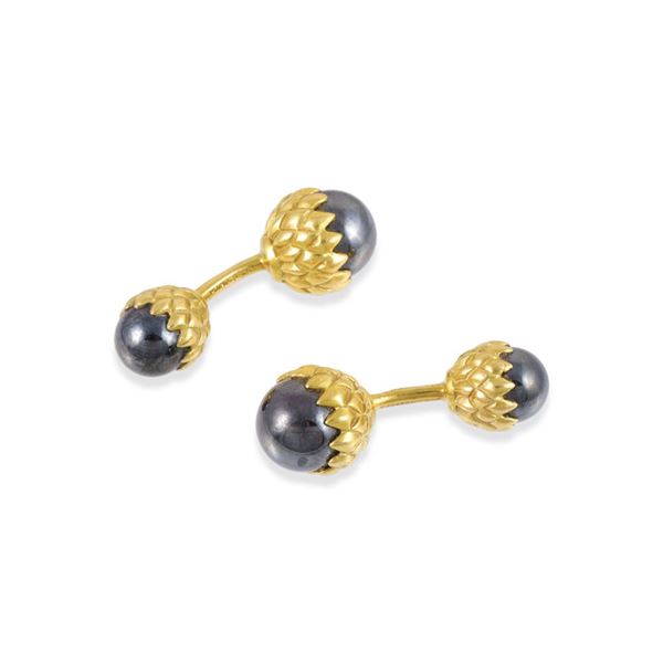 18KT GOLD CUFFLINKS WITH HEMATITE, JEAN SCHLUMBERGER BY TIFFANY & Co.