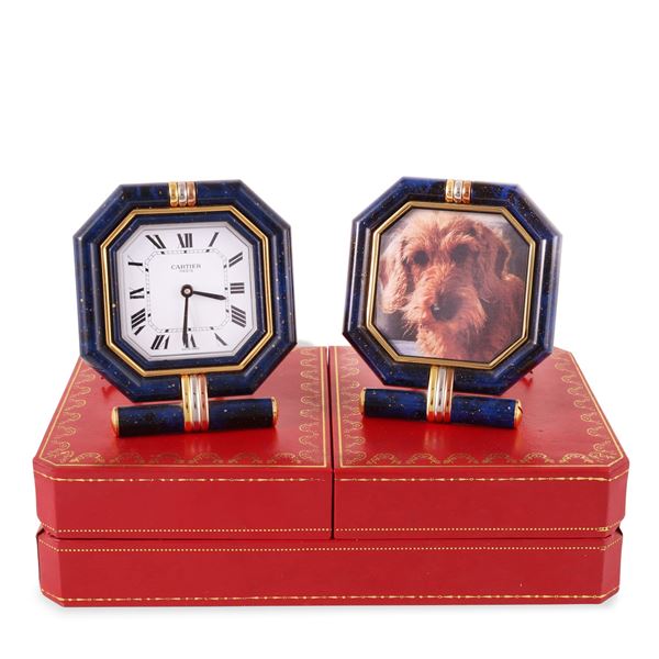 Cartier - Set di orologio e cornice in metallo dorato e smalto