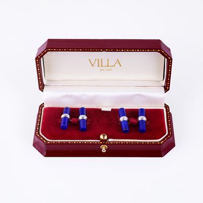 Villa, Gemelli in oro bianco 18 kt con lapislazzuli