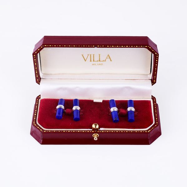 18KT GOLD CUFFLINKS SET WITH LAPIS LAZULI, BY VILLA