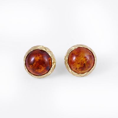 Stefani, Orecchini a bottone con ambra cabochon in cornice oro 18Kt