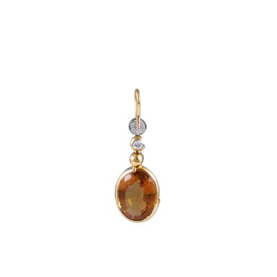 Pendente in oro giallo e bianco 18 kt con quarzo citrino ovale, brillanti