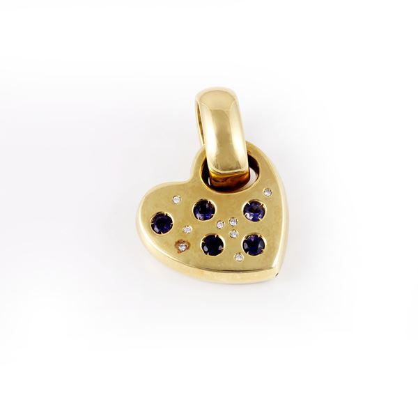 18KT GOLD PENDANT SET WITH DIAMONDS AND SAPPHIRES
