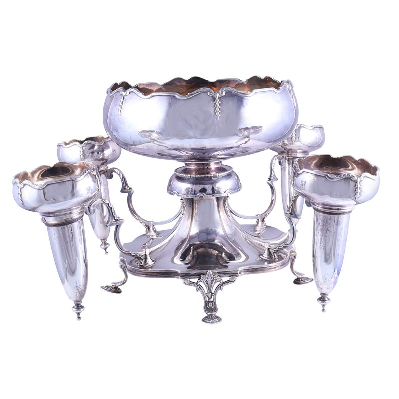 Gorham Manufacturing Co., Épergne centrotavola in argento 925/1000 con interno vermeil