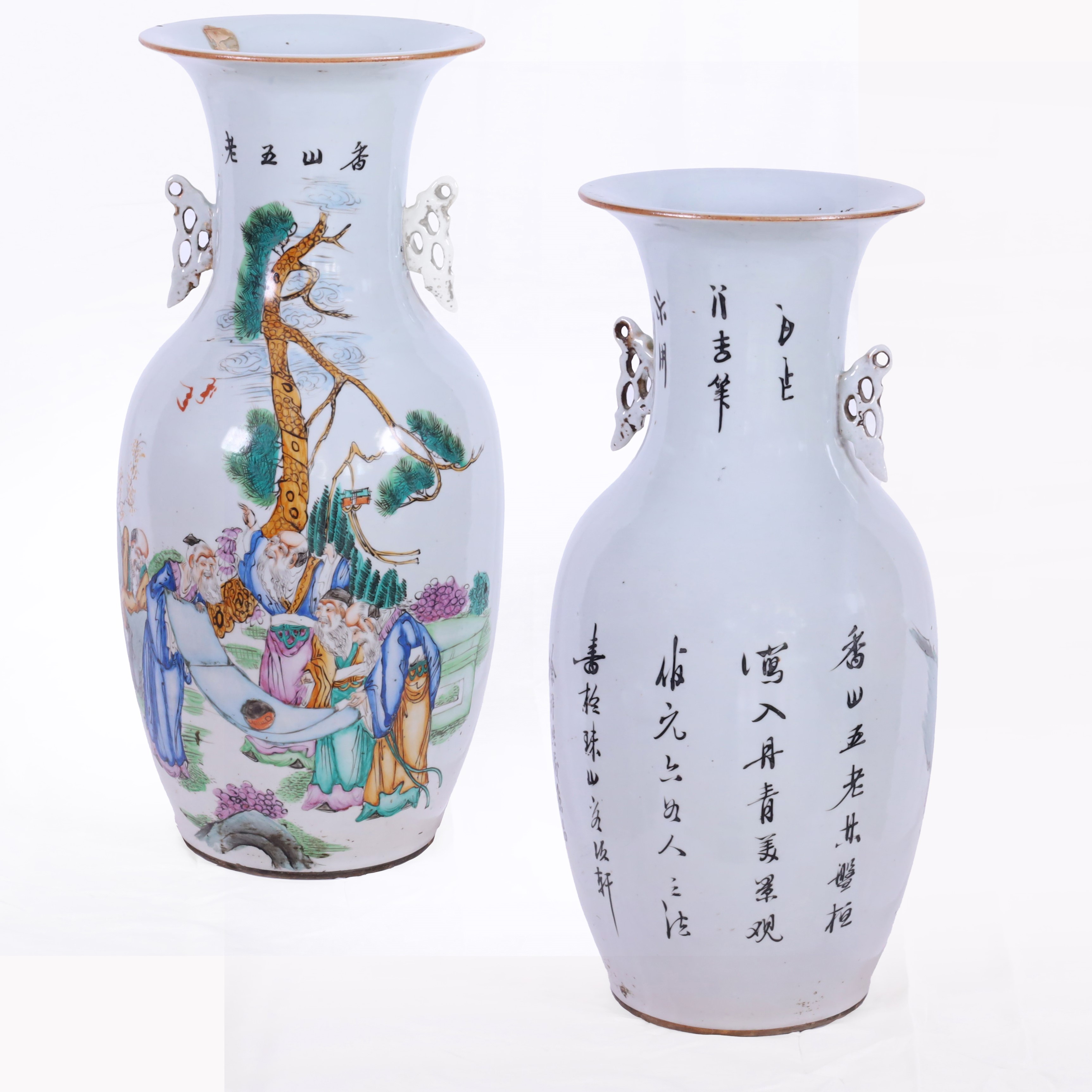 Porcellana, Vaso in stile Famiglia Rosa (set di tre), Cina, periodo Repubblica