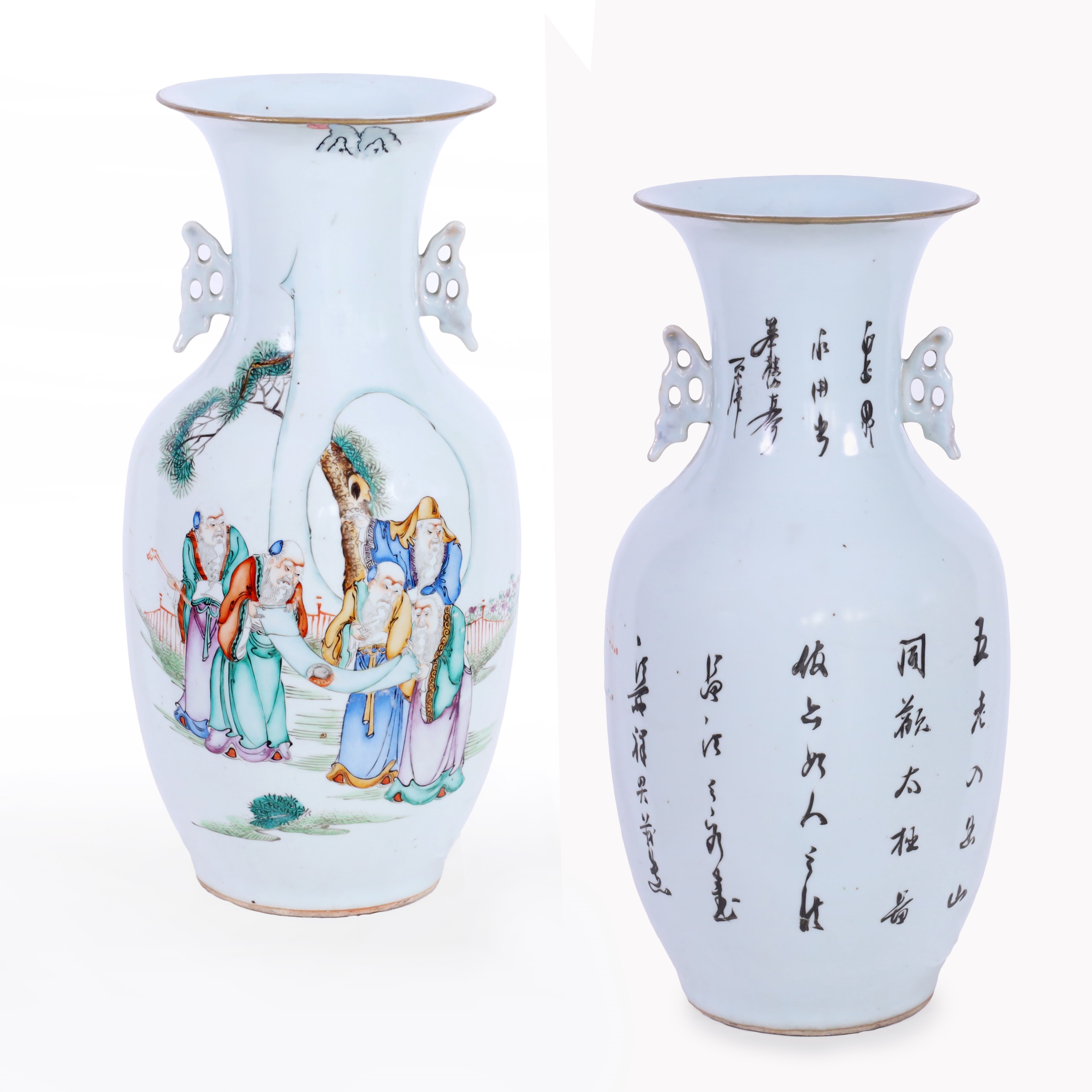 Porcellana, Vaso in stile Famiglia Rosa (set di tre), Cina, periodo Repubblica