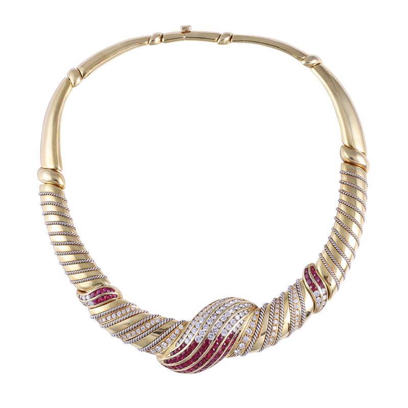 Girocollo in oro 18Kt con brillanti e rubini