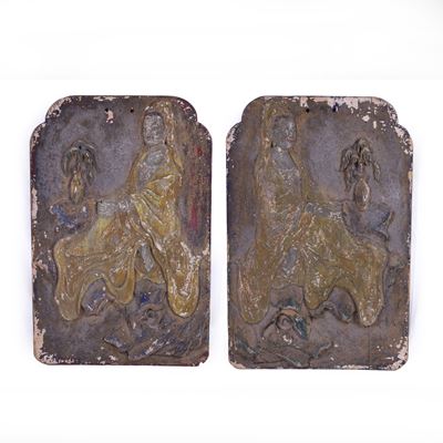 Cina, XIX secolo, Due placche in legno incise