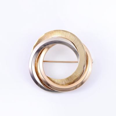 Spilla in oro 18 kt a tre cerchi intrecciati (oro giallo, bianco e rosa)