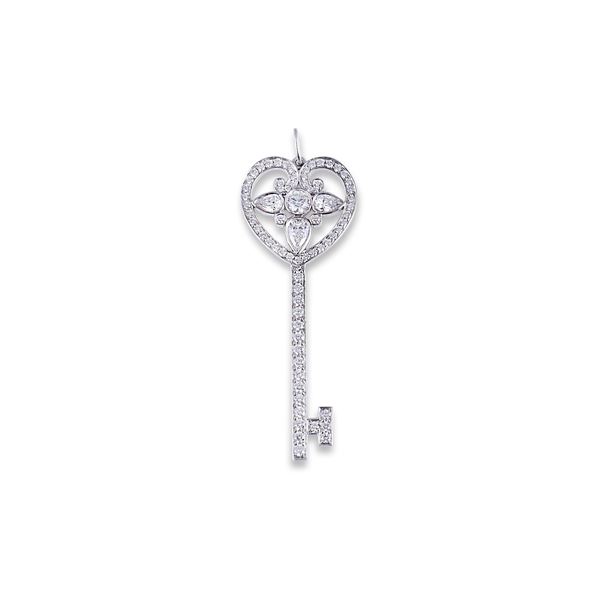 Tiffany - PLATINUM PENDANT SET WITH DIAMONDS, BY TIFFANY & Co. "Heart Key"