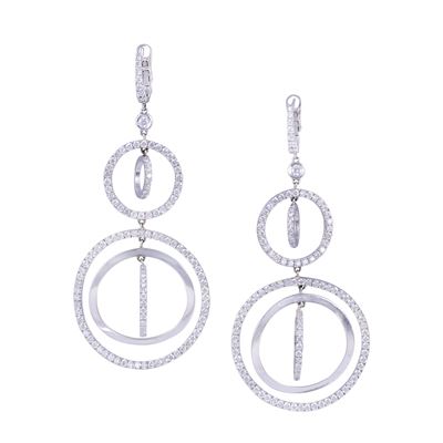 Orecchini in oro bianco 18 kt con cerchi concentrici e brillanti