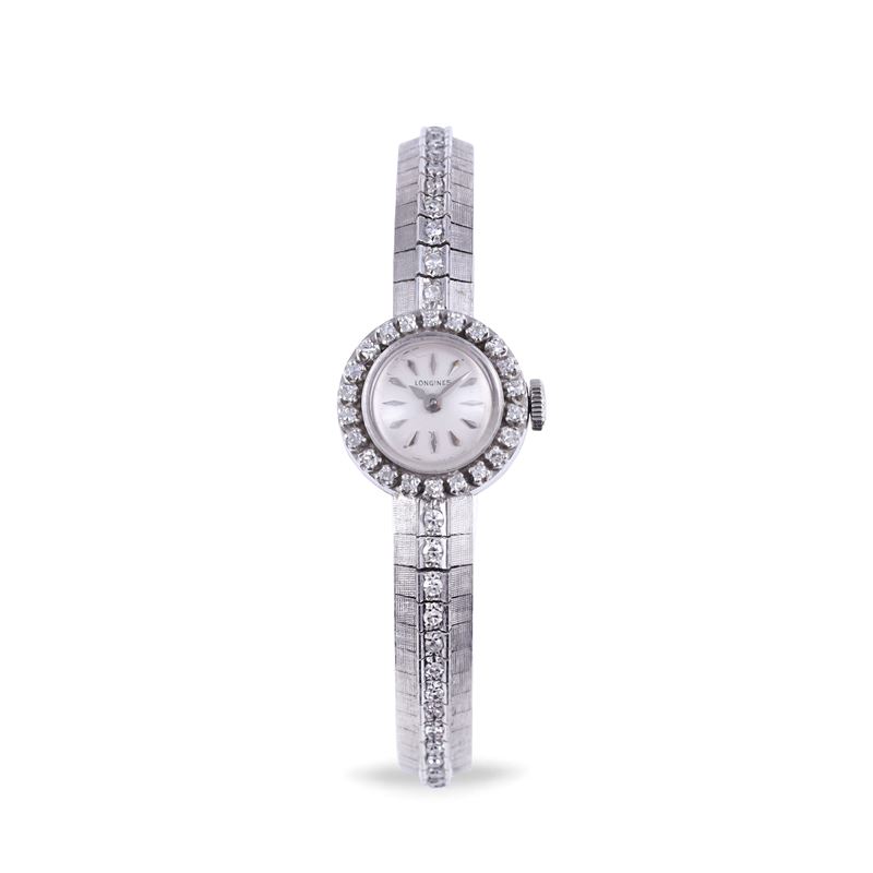 Longines, Orologio in oro bianco 18 kt con diamanti, movimento manuale