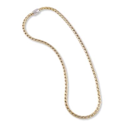 Girocollo a maglia spiga in oro giallo 18K con chiusura in oro bianco 18K e brillanti