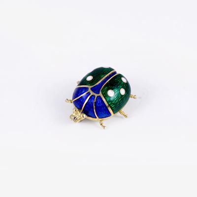 Lunati, Spilla a forma di coccinella in oro giallo 18 kt con smalti policromi