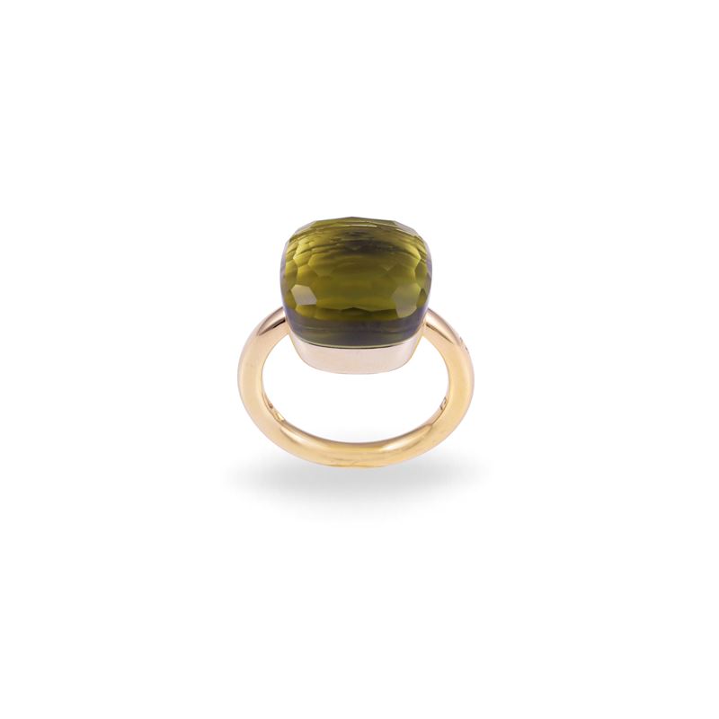 Pomellato, Anello "Nudo Maxi" in oro rosa e bianco 18 kt con quarzo lemon sfaccettato
