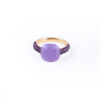 Pomellato, Anello “Capri” in oro giallo 18 kt con giada lavanda e ametiste in pavé