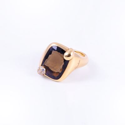 Pomellato, Anello con quarzo fumé “Ritratto” in oro rosa 18 kt, pavé di brillanti