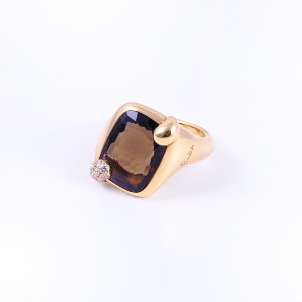 * 18KT GOLD RING SET WITH QUARTZ AND DIAMONDS, BY POMELLATO "Ritratto"