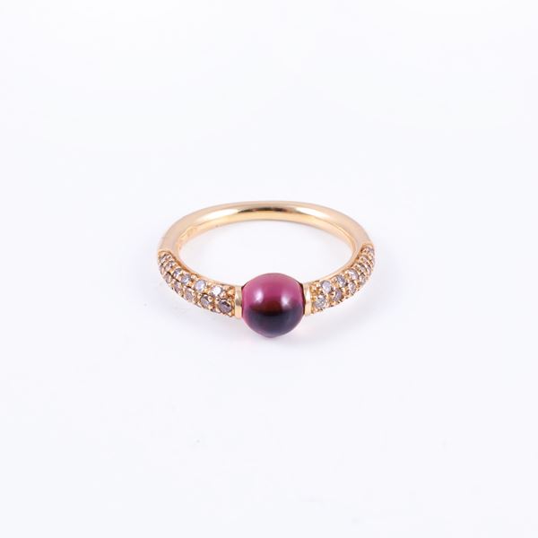 * 18KT GOLD RING SET WITH PINK TOURMALINE AND BROWN DIAMONDS, BY POMELLATO "M'ama non m'ama" 