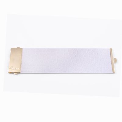 Pomellato, Bracciale pomellato con fascia in cuoio bianco e chiusura rettangolare in oro giallo 1...