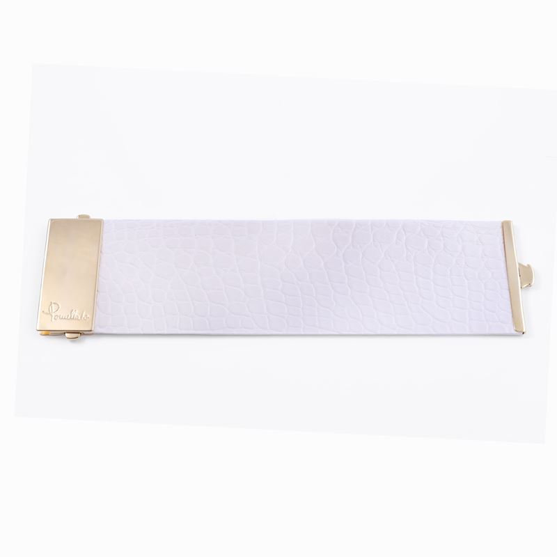Pomellato, Bracciale pomellato con fascia in cuoio bianco e chiusura rettangolare in oro giallo 1...