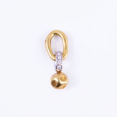 Pomellato, Pendente pomellato in oro giallo e bianco 18 kt con brillanti e pallina martellata