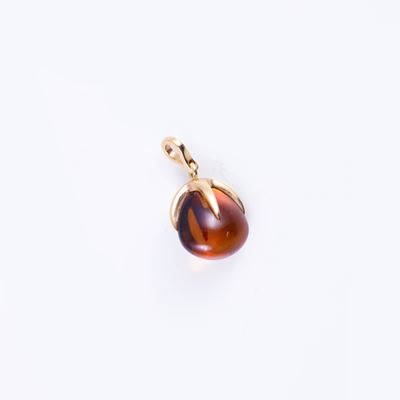 Pomellato, Pendente “Veleno” in oro rosa 18 kt con quarzo “madera” a goccia cabochon