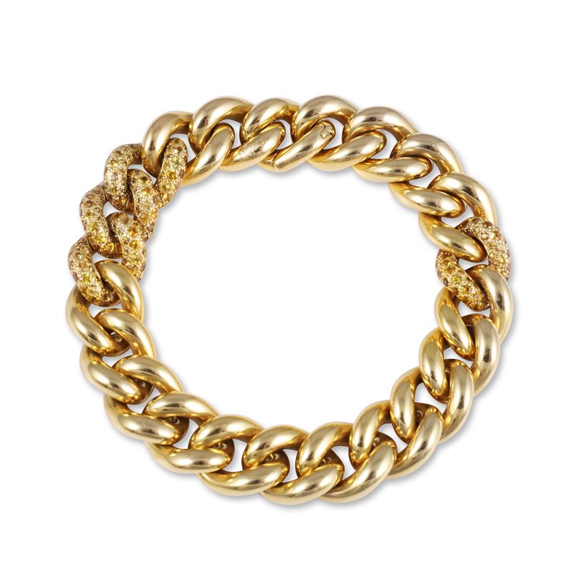 Pomellato, Bracciale in oro giallo 18 kt con maglie groumette e corindoni gialli