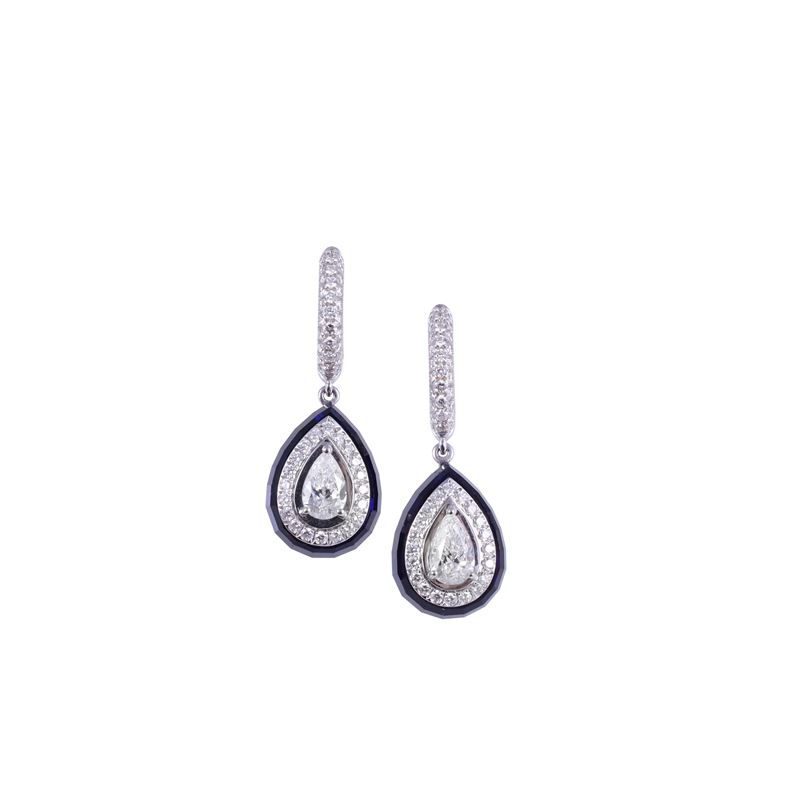 Chantecler, Orecchini “Joyful” in oro bianco 18 kt con spinello blu e diamanti