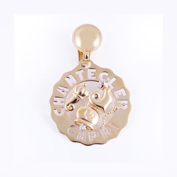 * 18KT GOLD SINGLE EARRING SET WITH DIAMONDS, BY CHANTECLER "Logo"