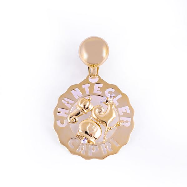 * 18KT GOLD SINGLE EARRING SET WITH DIAMONDS, BY CHANTECLER "Logo"
