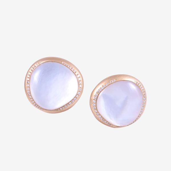 * 18KT GOLD EARRINGS SET WITH DIAMONDS, MOTHER-OF-PEARLS AND CABOCHON-CUT QUARTS, BY CHANTECLER "Enchanté"